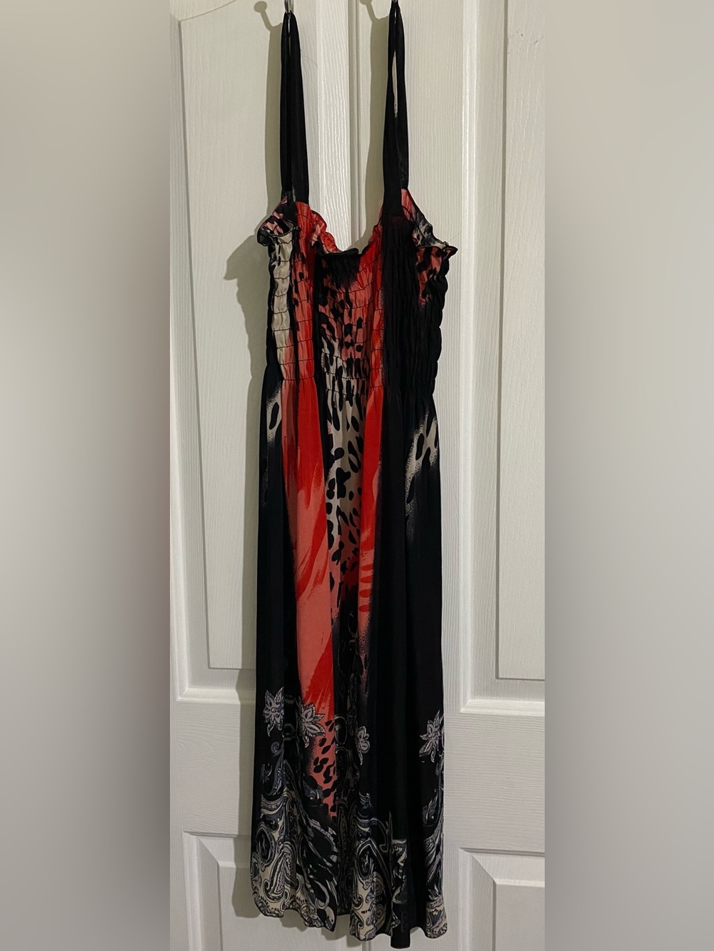 NEW-WOMENS MULTI RED AND BLACK PATTERNED MAXI DRESS